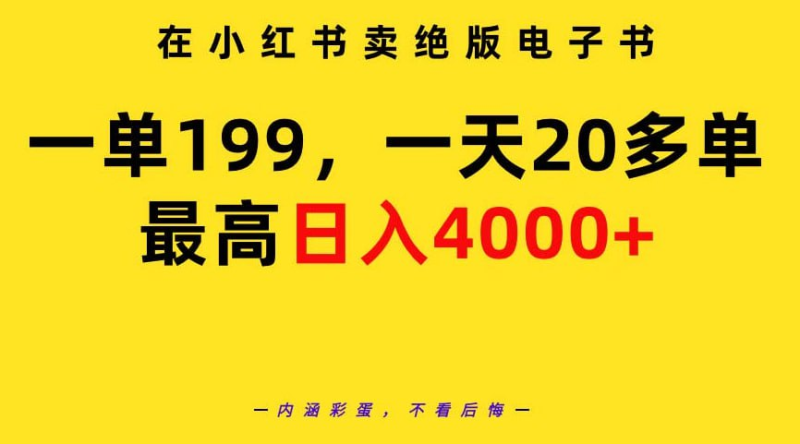 在小红书卖绝版电子书，一单199 一天最多搞20多单，最高日入4000+教程+资料-橘子资源网